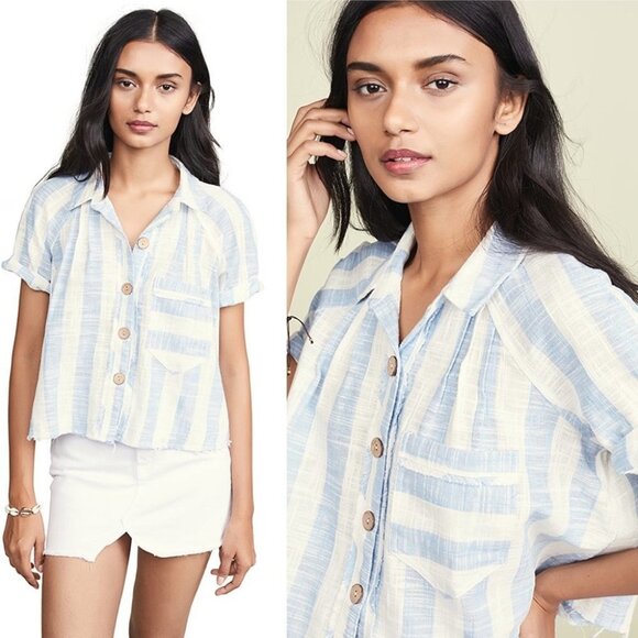 NWT Free People Away At Sea Striped Top Button Up Size Small New With Tag Boho S - Picture 7 of 7